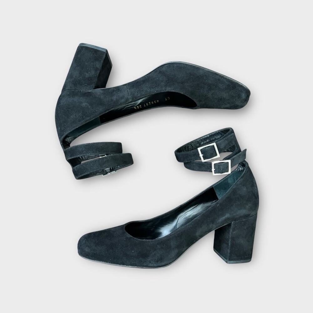 Saint Laurent Black Suede Babies Double Ankle Strap Heel Shoe 38.5